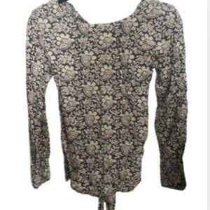 LOFT Blue White Floral Pattern Long Sleeve Wrap Tie Blouse Size XS NWOT